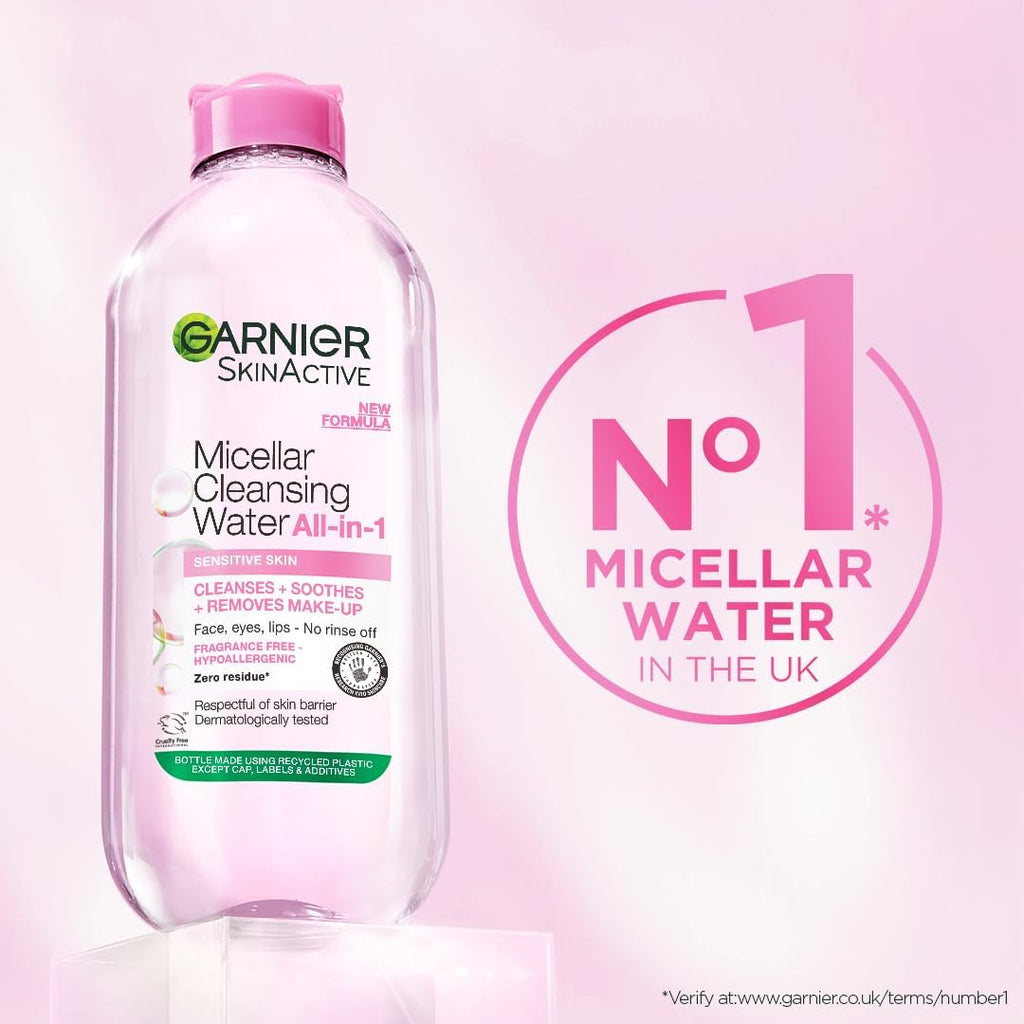 Garnier Micellar Cleansing Water 700ml, Gentle face cleanser & Make up Remover, Suitable For All Skin Types Including Sensitive Skin, Soothing Formula, Dermatologically Tested